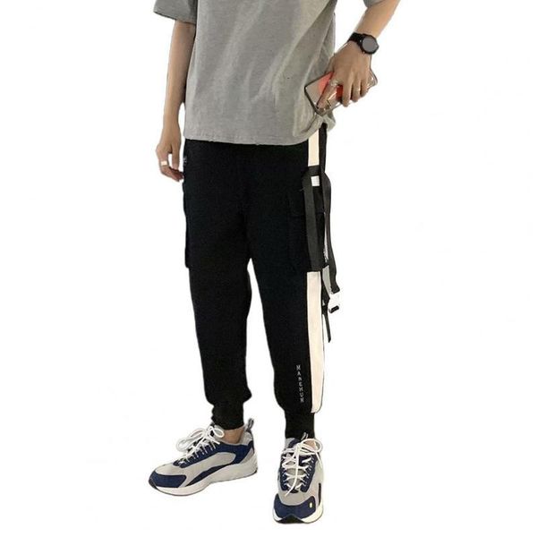 

ip hop men trekkoord multi pockets bandages single ties long cargo casual broek recreation, Black