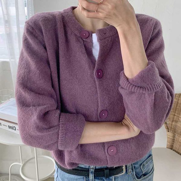 

women's knits & tees 2021 spring autumn knitted sweater women round neck solid color fashion long-sleeved cardigan female casual loose, White