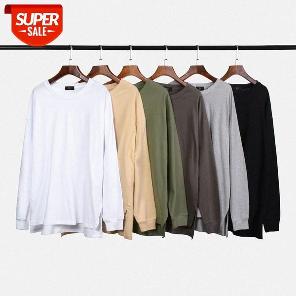 

men's ins flow oversize loose solid color split hem couple long-sleeved t-shirt #oo3w, White;black
