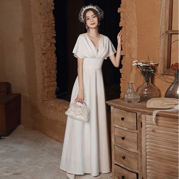

luxury evening dress light wedding evening dr's 2021 summer white simple french satin slim large temperament, Black;gray
