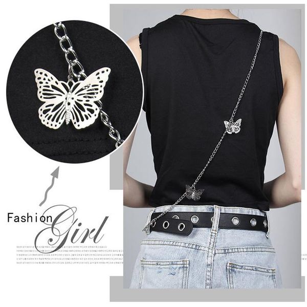 

belts ladies punk waist chain single shoulder butterfly girdle adjustable buckle belt chains leather, Black;brown