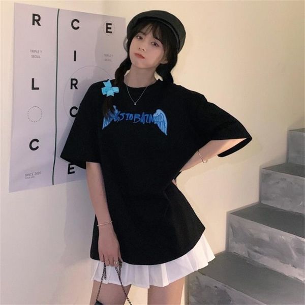 

women's t-shirt t-shirts japanese kawaii ladies ulzzang casual loose print letter tshirt female korean harajuku clothes for women, White