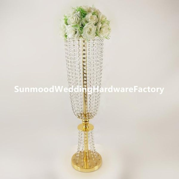 

party decoration flower vase gold crystal column stand metal road lead wedding centerpiece rack for event u0059