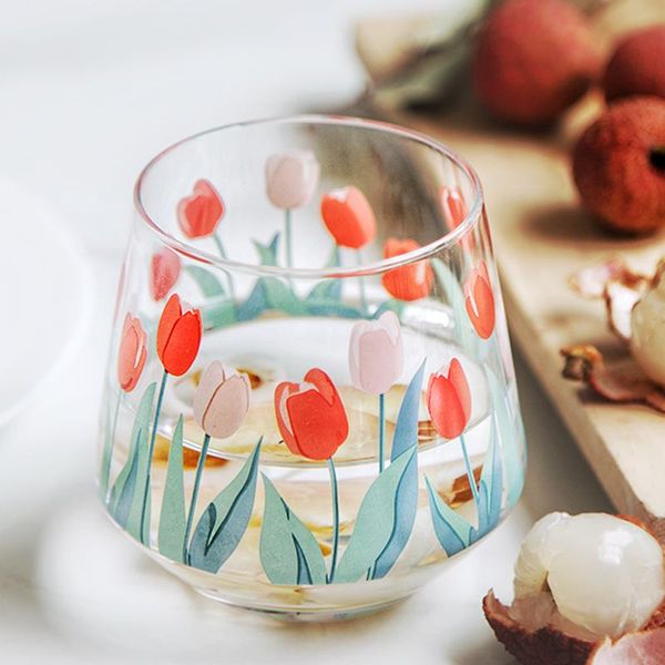 

wine glasses creative ins 390ml tulip cold heat resistant can glass ice coffee coke water cup milk juice drink tea shop breakfast