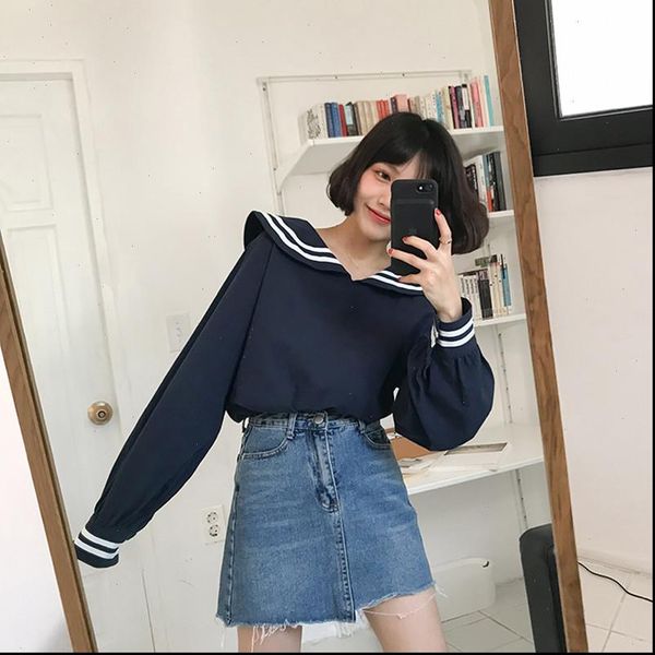 

2 colors autumn navy collar long sleeve shirts women spring all match casual blouse shirt coat female blusas f3574, White