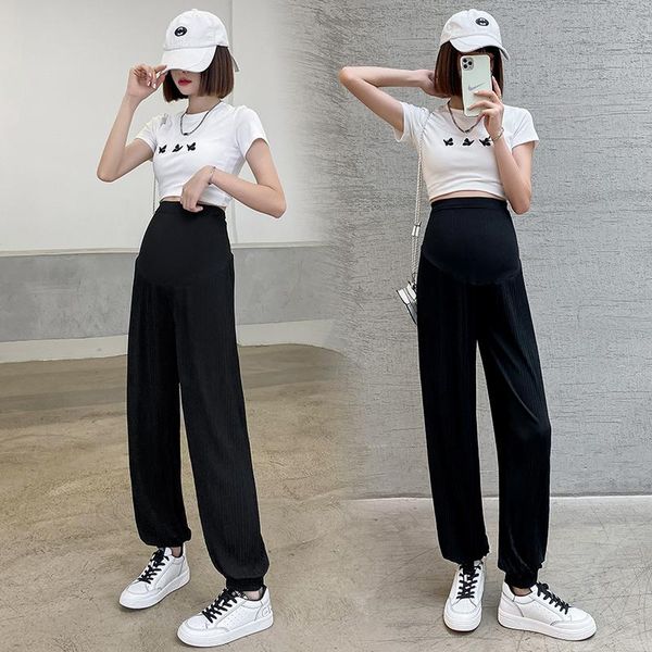 

maternity bottoms summer pressure plait closed leg abdomen pants, White