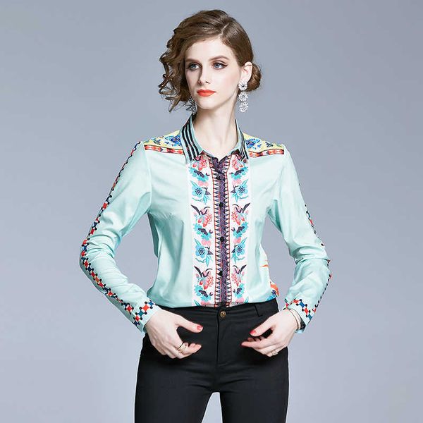 

nrj-6f-607-a-6687 spring and autumn women flower print shirts 210706, White