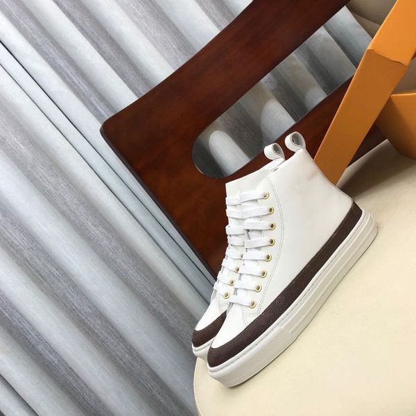 

stellar sneaker boots womens fashion designer ladies lace up zipper flats high leather sneakers casual shoes with box1, Black