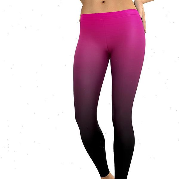 

gradient purple 3d print slim womens legging fitness high waist elastic causal plus size leggins mujer, Black