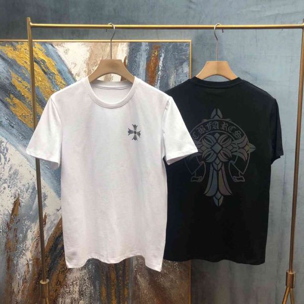 

crosin ch cro cross sanskrit 3m reflective short sleeve men's cotton round neck t-shirt fashion brand, White