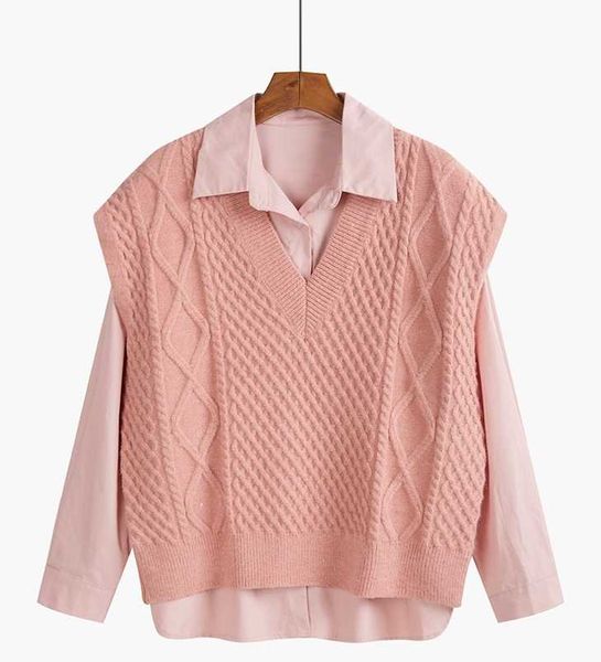 

women's sweaters spring and autumn sweater vest solid color loose korean version of sleeveless knitted v-neck simple pullover 2021, White;black