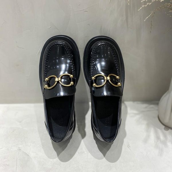 

boussac gold buckle patent leather platform loafers women round toe chunky heel black punk high heels women pumps y2k shoes