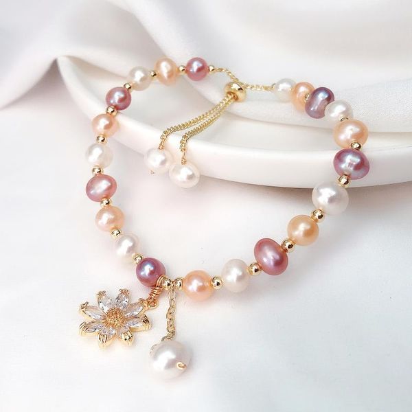 

link, chain 14k gold-plated freshwater pearl snowflake bracelet simple personality temperament jewelry, Black