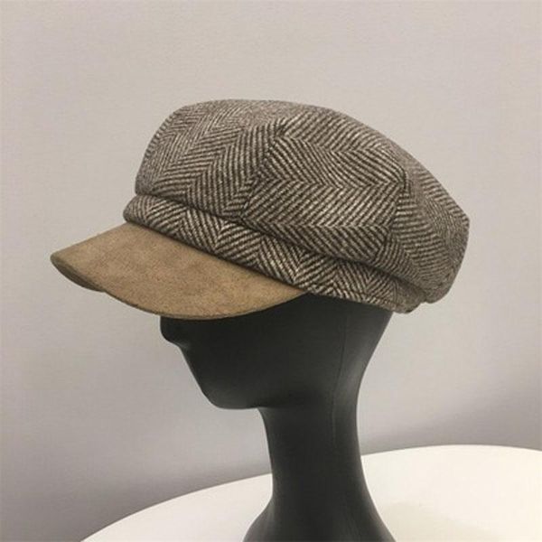

stingy brim hats autumn and winter fur-iined flat-ed cap for women japanese retro fashionable octagon beret, Blue;gray