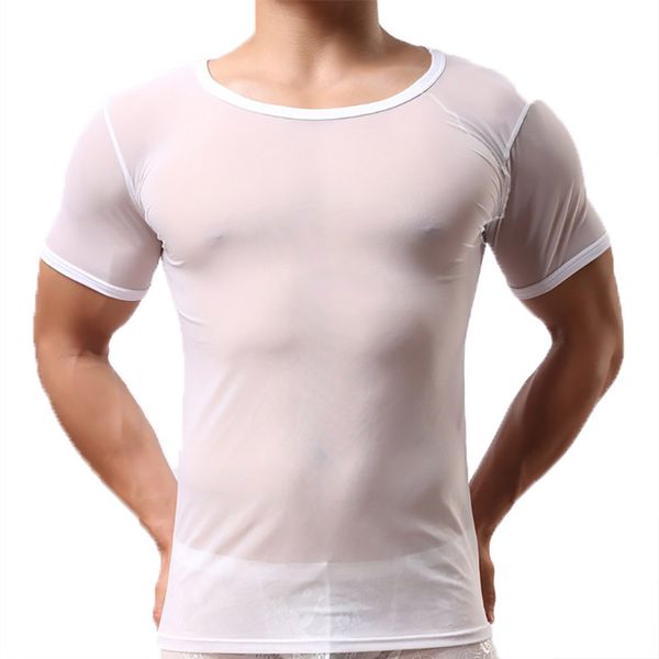 

Sexy Mens Undershirts Mesh Transparent T-Shirt Heren Singlets Fitness Shorts Sleeve Tops Tee Sleepwear Underwear Camiseta Shirts, Black