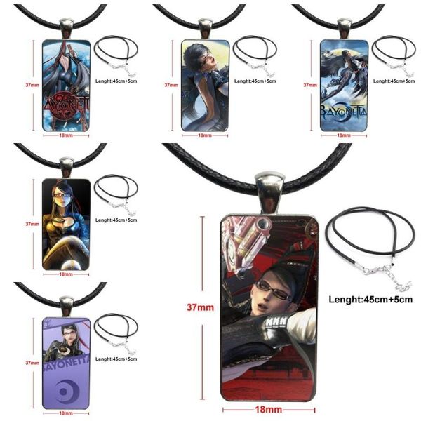 

pendant necklaces anime bayonetta video game for women wedding vintage jewelry bronze color glass cabochon choker long rectangle necklace, Silver