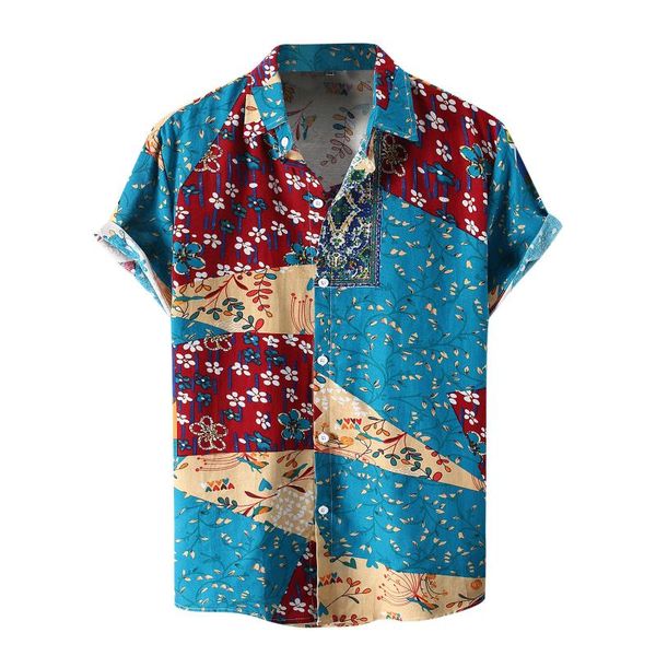 

men's casual shirts blue hawaiian shirt floral print short sleeve turn-down collar harajuku camisas para hombre 2021, White;black