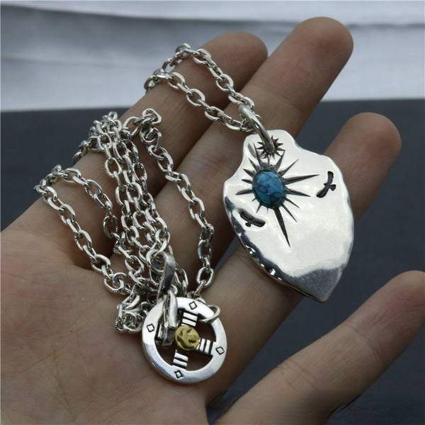 

japanese takahashi mosaic turquoise eagle hang tag thai silver retro general south korea trend fashion too angle chain necklaces