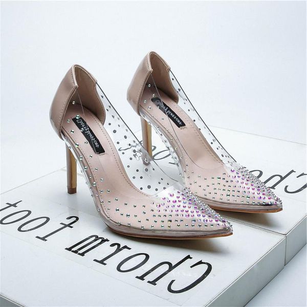 

dress shoes high heels, 891-9 2021 autumn transparent rhinestone women's, Black