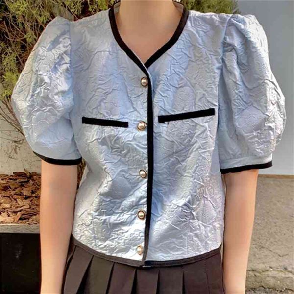 

women's blouses & shirts vintage summer pearls o-neck office lady high street femme chic gentle coats outwear slim casual ol a, White