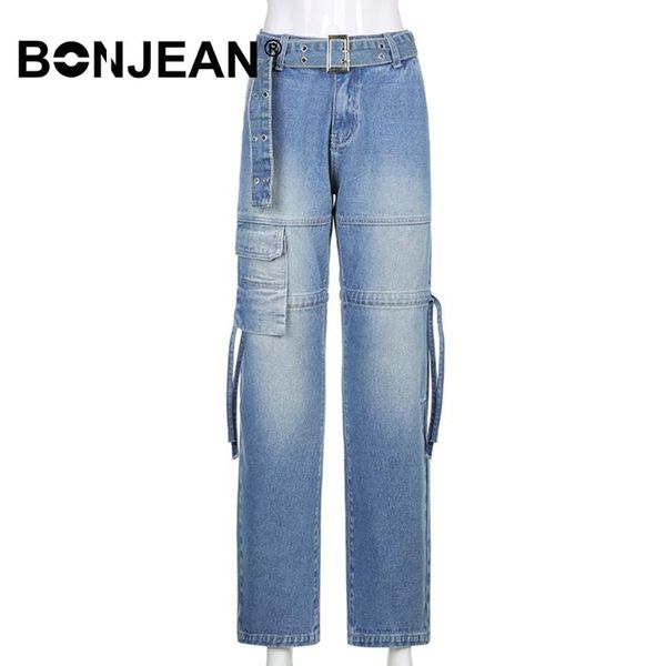 

vintage jeans woman clothes spring autumn belt pocket elegant ladies jeans retro womens denim pants blue trousers h017