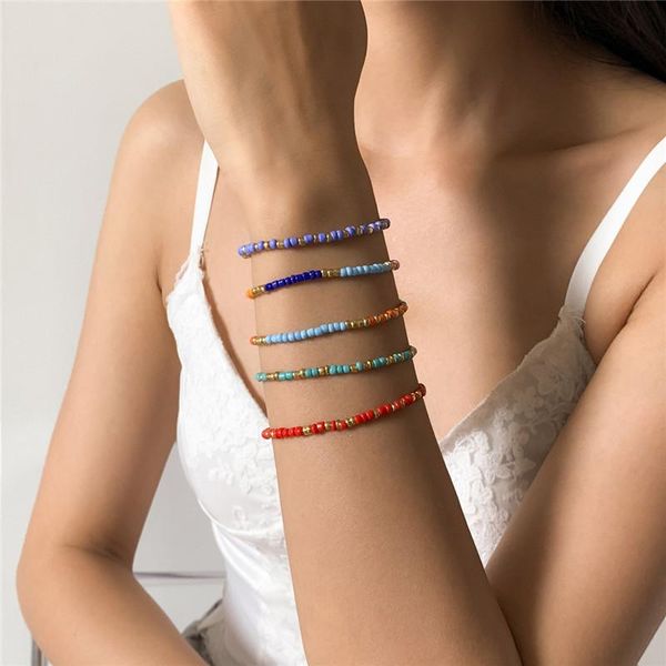 

beaded, strands simple hit color holiday style rice bead bracelet women's pastoral fashion adjustable ornaments, Black