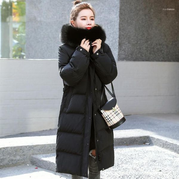 

women's down & parkas winter jacket women coats real fur collar big coat hooded jackets mujer chaqueta lxr1741, Black