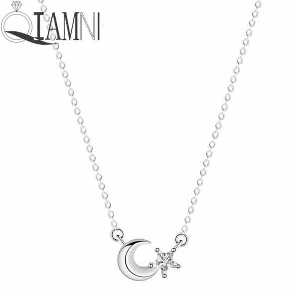 

pendant necklaces qiamni handmade shining star crystal chain choker necklace birthday gift dainty moon party wedding jewelry, Silver