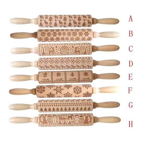 

rolling pins & pastry boards christmas pin wooden engraved carved embossing dough stick baking kitchen tool qe