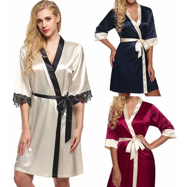 

women's sleepwear satin robe robes pajamas bathrobe nightgown spa dressing gown pijama silk bridesmaid bride 3xl 2021, Black;red