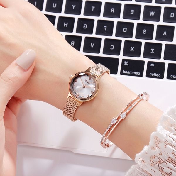 

fashion female luxury women's gold sier quartz lady stainless steel easy adjust band watch girl cute trendy clock new, Slivery;brown