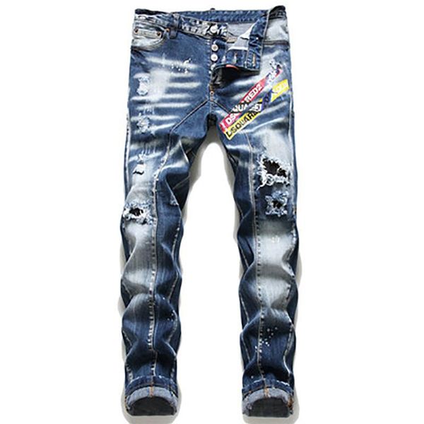 

men's jeans 2021 ripped pants trousers motorcycle, Blue