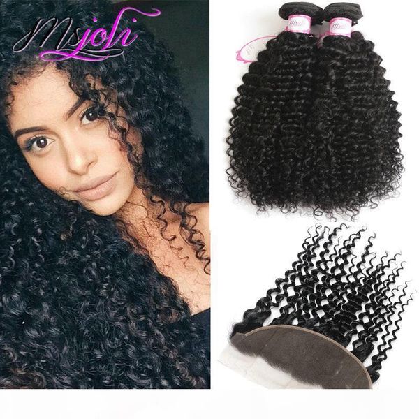 

natural color peruvian deep wave 2 bundles with ear to ear 13x4 frontal human hair extension 3pcs a lot from ms joli, Black;brown