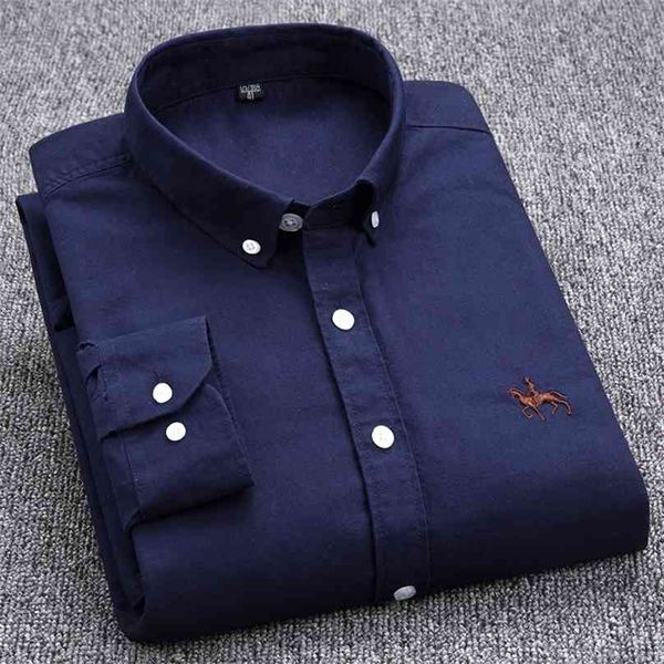 Oxford Stoff Hemden Männer Hohe Qualität Langarm Solide Smart Hemd Designer Regular Fit Marke Navy Koreanische Herren Kleidung 210626