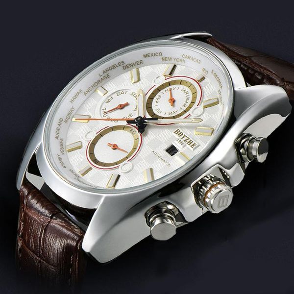 

wristwatches men watches casual leather military sports watch for luminous waterproof men's automatic mechanical reloj, Slivery;brown