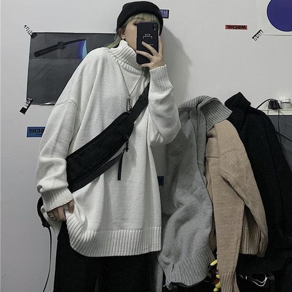 

women's sweaters 2021 korean harajuku style loose women sweater turtleneck knit swearer thick warm knitted long sleeve pullover grunge, White;black