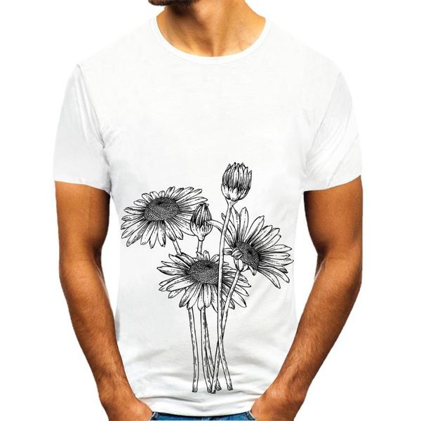 

men's t-shirts yt110 summer clothing round neck short sleeve sunflower printed european size loose white half t shirt men, White;black
