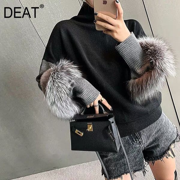 

deat 2021 new autumn and winter knits turtleneck flare sleeves ribbit fur knitting sweater mohair wo24101l 210218, White;black