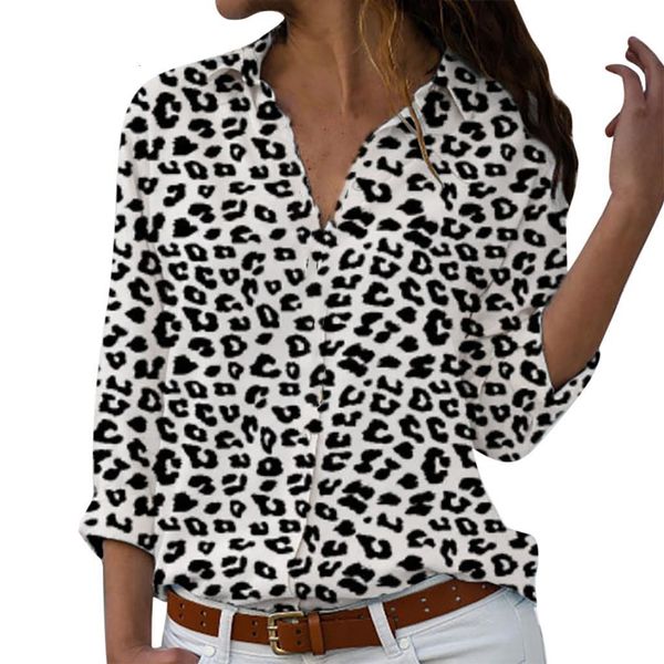 

women shirts floral leopard flower large size v neck long sleeve thin silky trend elegant noble vogue summer blouse shirts, White