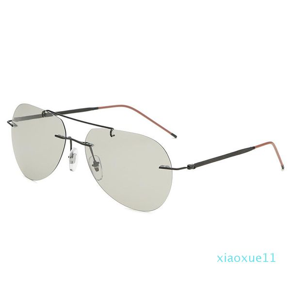 

luxury- ultralight rimless sunglasses male retro vintage smart pchromic day and night polarized lenses fishing driving grey, White;black