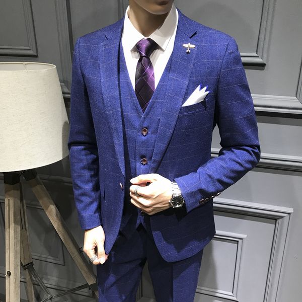 

piece for 2021 autumn winter costume marriage homme business formal plaid suit men slim fit terno masculino laeg, White;black