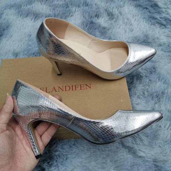 

dress shoes women pumps fashion 8cm crocodile pattern pointed toe high heels woman office med gold silver wedding, Black