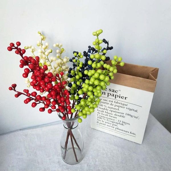 

decorative flowers & wreaths 5 heads artificial flower red bean branch christmas decor party home wedding decoration berry