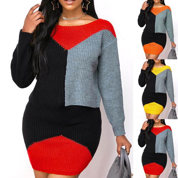 

autumn and winter casual color matching round neck long sleeved woolen dress for women, White;black