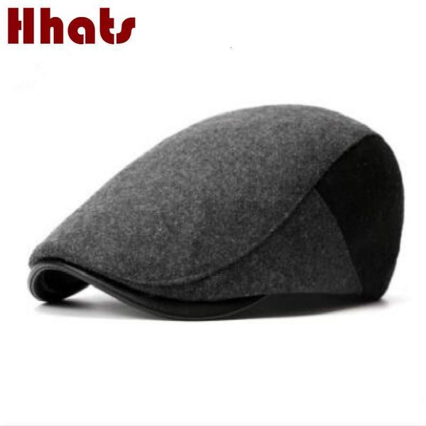 

thick warm wool winter beret adjustable patchwork solid color male peaked cap old men flat hat caps, Blue;gray