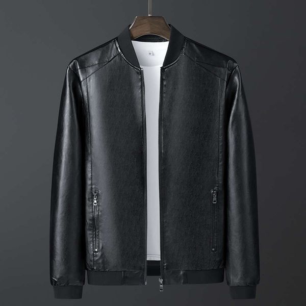 

clothes slim casual autumn men's leather jacket men's-winter, Black