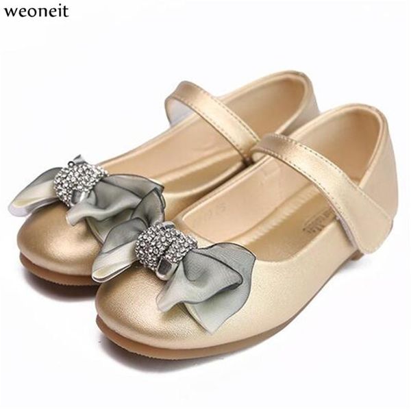 

flat shoes weoneit princess kids leather for girls bowtie pearls children heel party dance black gold cn 25-34, Black;grey