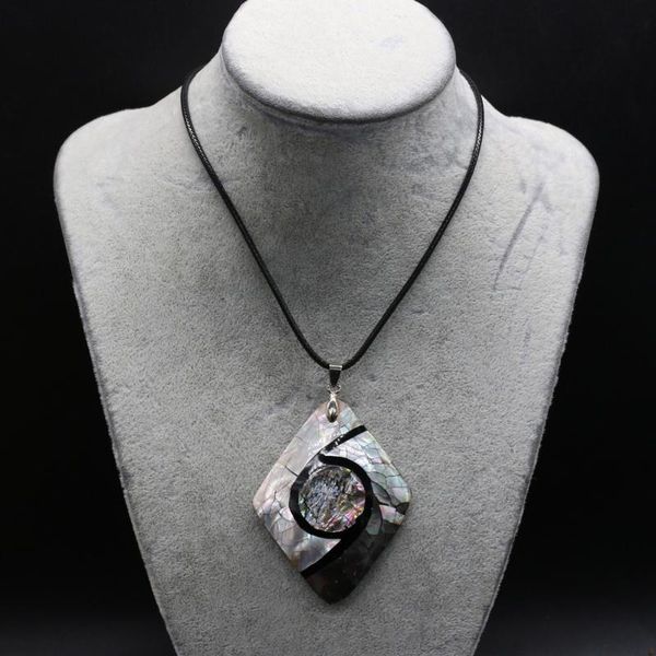 

pendant necklaces natural shell pearl necklace for woman quadrilateral shape large size classic style leather rope 55 + 5cm 47*60mm, Silver