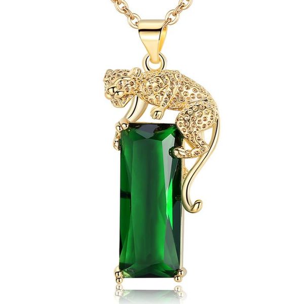 

pendant necklaces women trendy leopard zircon necklace cheetah green square geometric accessory charm woman jewelry give girlfriend gift, Silver