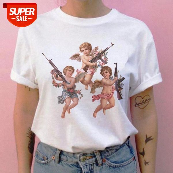 

sunfiz YF Angel T Shirt Harajuku Cartoon Graphic 90s Tshirt Casual Female Cothng O-Neck Vintage T-shirt Kawaii Aesthetic #Yh9f, White